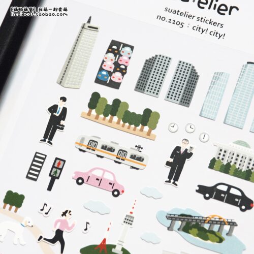 韩国sonia城市景象马路汽车上班社畜高楼地铁手账日记装饰diy贴纸