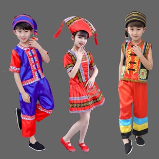 儿童布衣族舞蹈服幼儿锡伯族儿童少数民族服中小学生布依族运动会