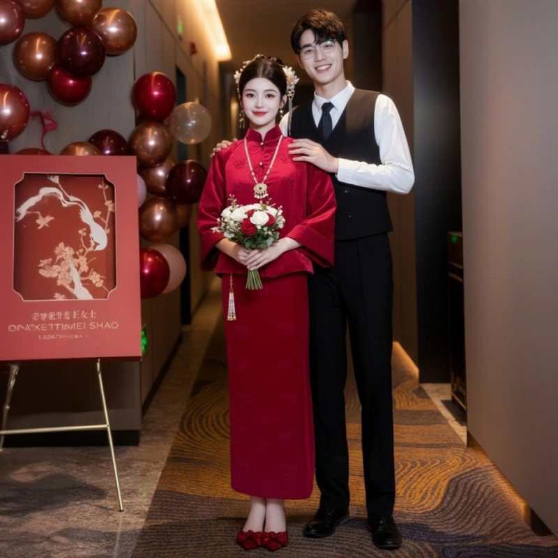 新中式新娘出阁长袖敬酒服订婚宴