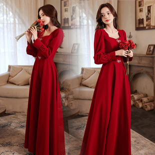 大码 平时可穿红色连衣裙 订婚敬酒晚礼服裙子新娘结婚回门当天便装