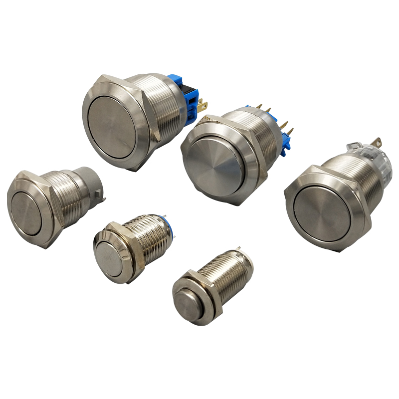 两只插接针脚金属按钮开关自锁复位圆形头微小型迷你按键8-25mm孔