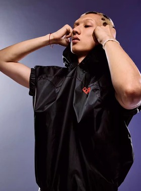 ROCKSTA “GHETTO SOLIDER”系列春夏黑色连帽短袖拳击上衣T恤