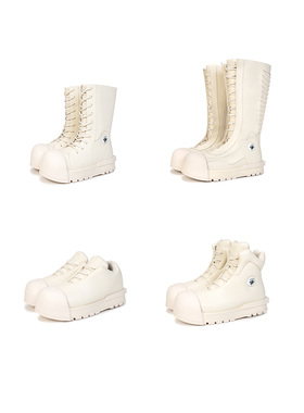 R/F White Architectural Round-Toe Combat Boots 白色厚底靴