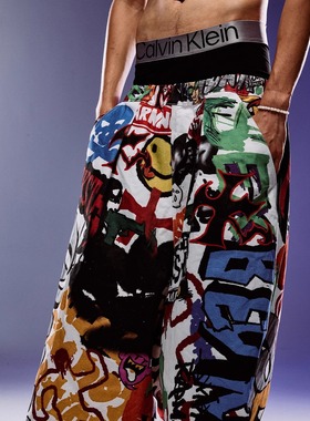 ROCKSTA “GHETTO SOLIDER”廓形宽松长款涂鸦裤长裤