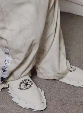 ROCKSTA X FVVO 黑白双色刺绣火焰造型水晶底皮边酒店拖鞋