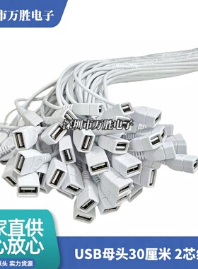 USB2芯母头充电线 0.3平方usb母头全铜USB单母USB两芯5V供电白色