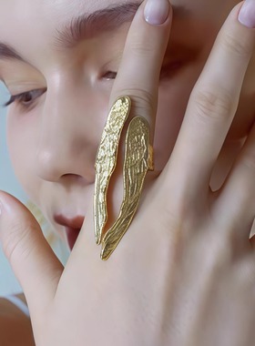 YQY+开口戒指+翅膀+银镀金+小众