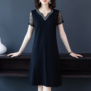 大码夏季连衣裙2025新款微胖女装短袖胖mm遮肚子显瘦减龄直筒裙子