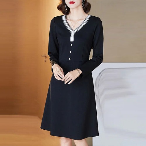 大码显瘦小香风长袖连衣裙