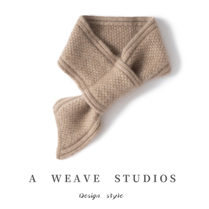 100%纯山羊绒围巾女 秋冬针织保暖纯色桂花针穿孔纯山羊绒小围巾