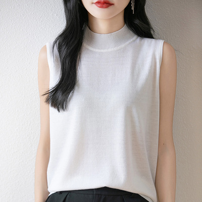 无袖半高领超细羊毛衫女薄款背心西装内搭打底衫欧货针织时尚打底