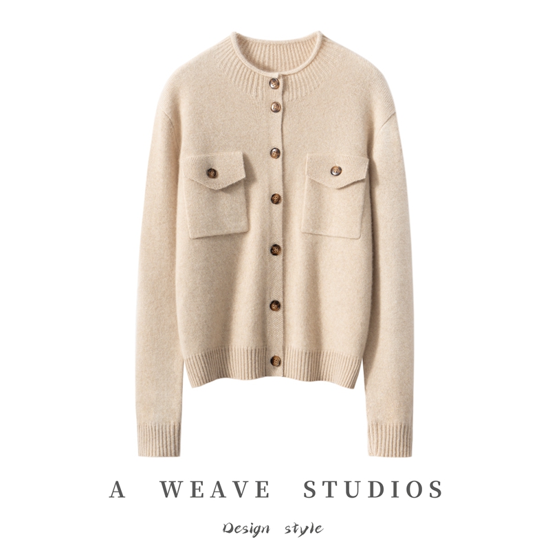 羊绒开衫羊毛衫带兜毛衣针织衫