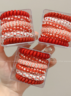 复古安可拉红色电话线发圈女高弹力马尾皮筋2025新款扎发头绳头饰