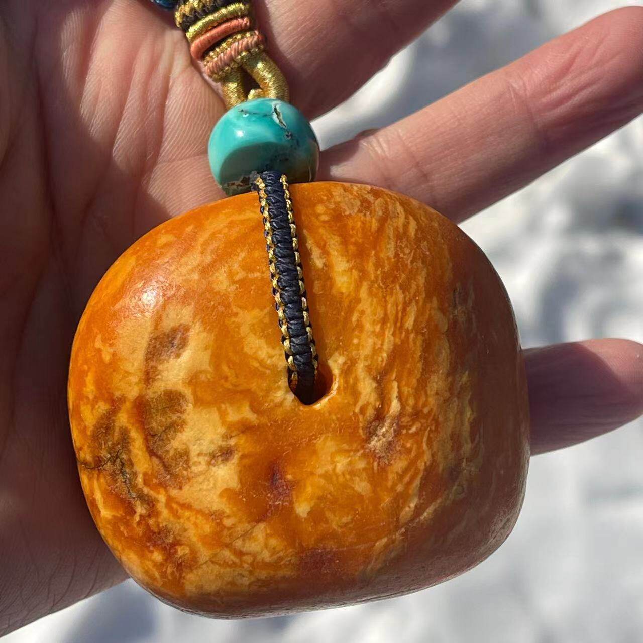 87克橘皮花蜡古董老蜜蜡大饼子琥珀手把件高品收藏60x55x33mm