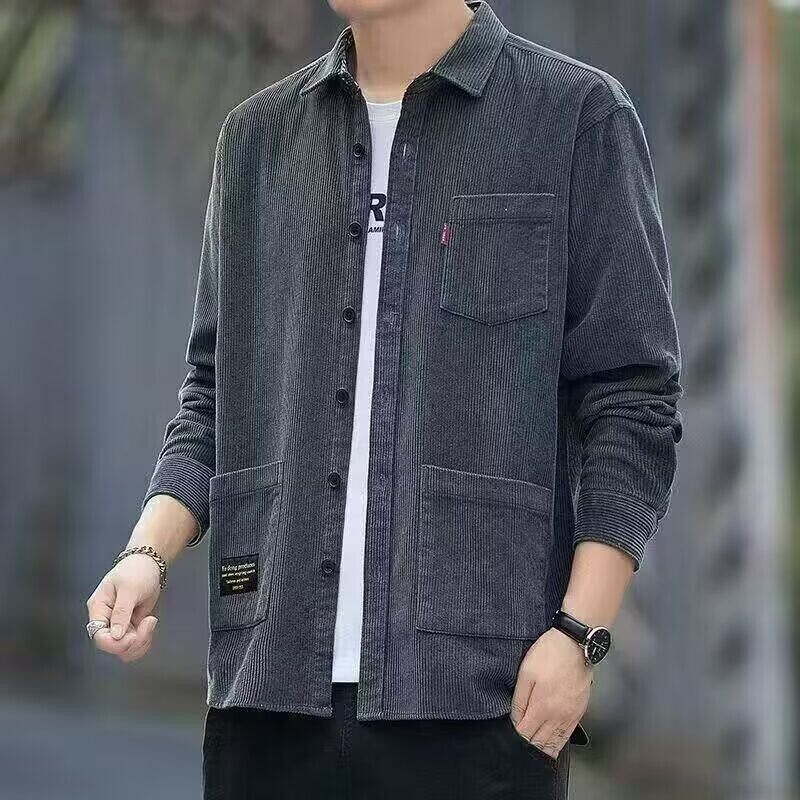 灯芯绒长袖衬衫男士春秋季日系工装寸衫男款潮牌痞帅衬衣外套上衣