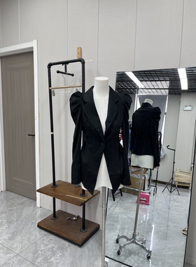 泡泡袖时尚百搭黑色西服外套一粒扣甜美减龄显瘦款