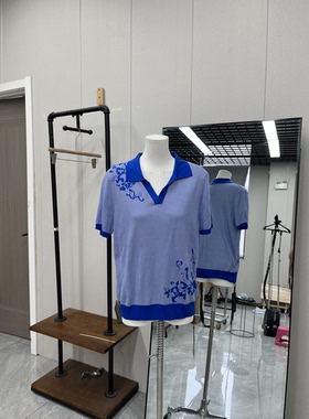 成熟气质蓝色条纹妈妈装夏季衬衫亲肤舒适短袖百搭