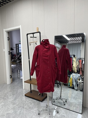 高品质复古立领条绒面料春秋长款外套暗红色休闲款