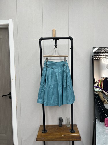 高品质清新蓝色半身裙春夏款腰带设计百褶甜美减龄