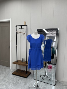 气质显瘦圆领抽绳收腰雪纺连衣裙女夏季 百搭裙子 时尚