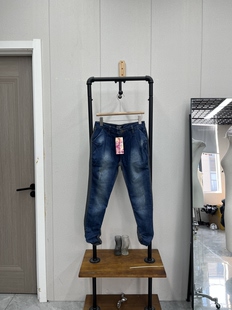 脚松紧束腿设计春夏款 牛仔裤 裤 百搭高腰拼接款 时尚