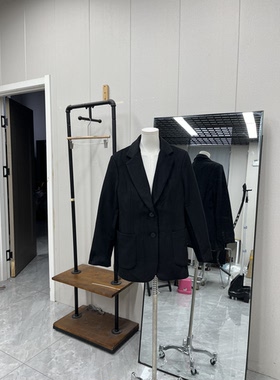 黑色呢料西服外套夹棉女款百搭通勤潮酷显瘦慵懒