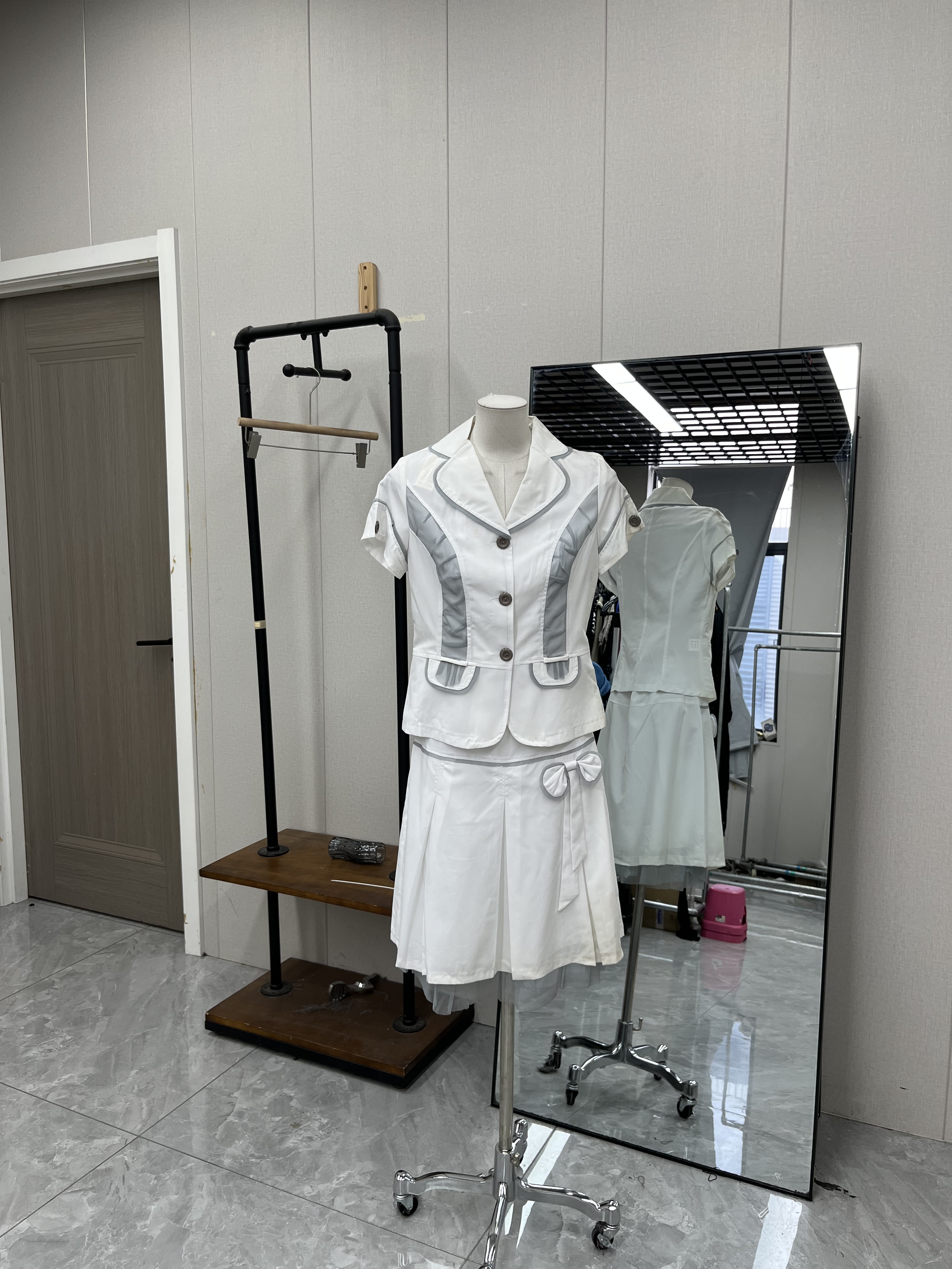复古套装西服搭配蝴蝶结半身裙夏季短袖时尚甜美