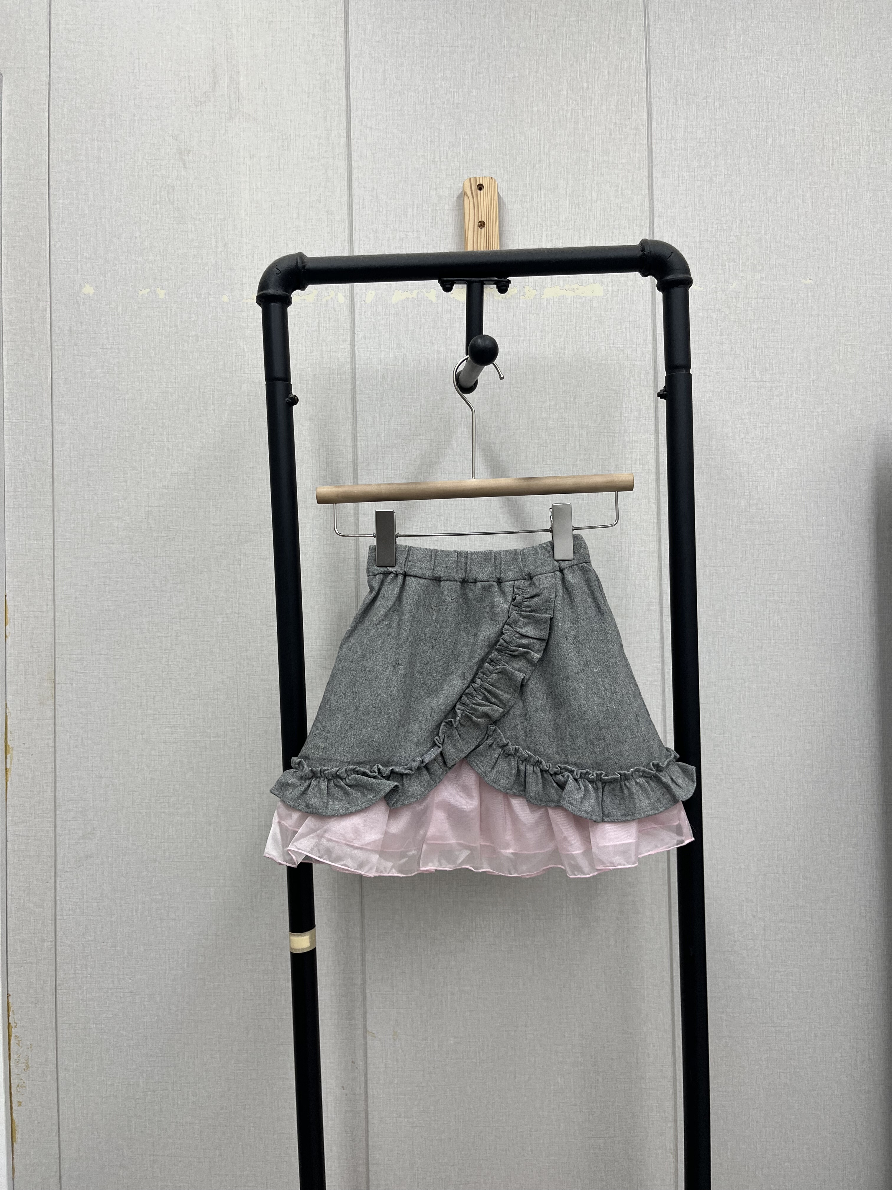 女童灰粉色蓬蓬裙洋气公主裙百褶裙显瘦百搭呢料款