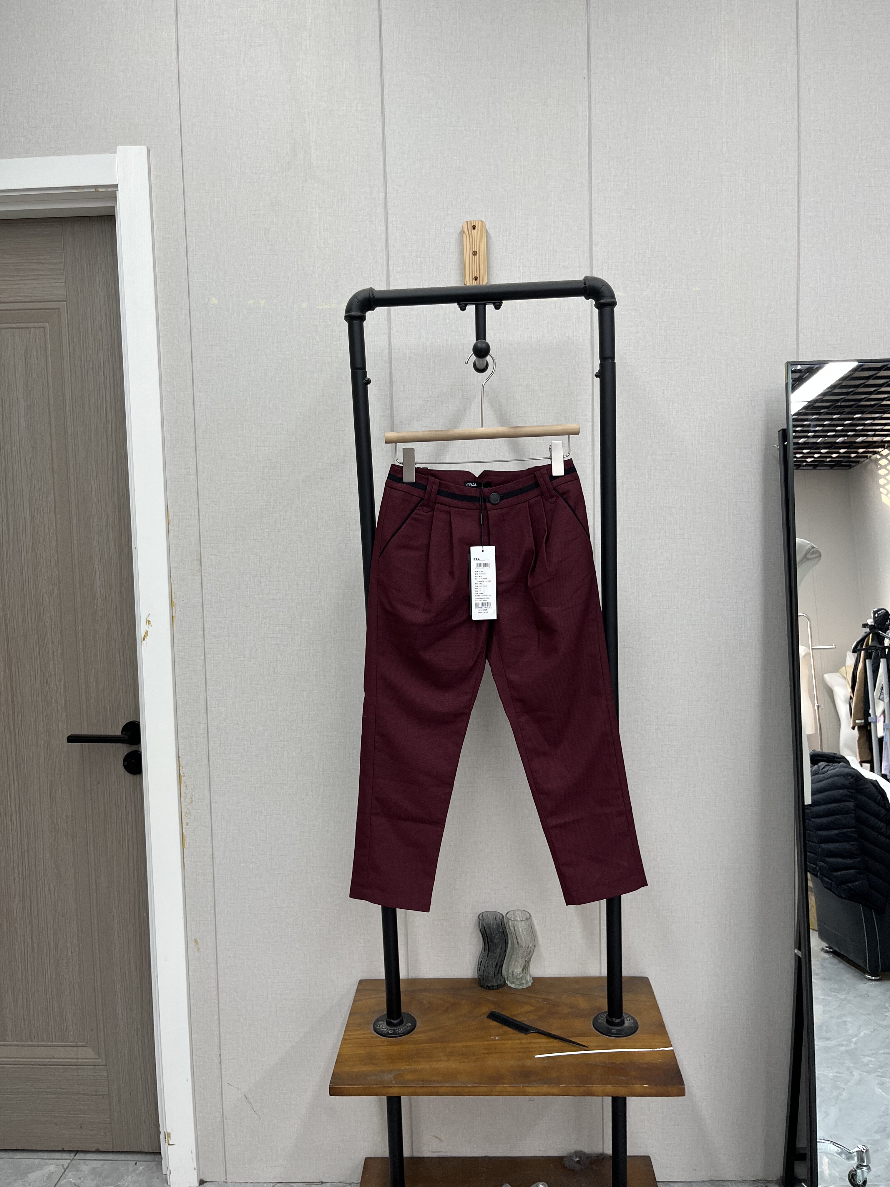 暗红色高级七分裤春夏休闲裤小直筒百搭中高腰显瘦