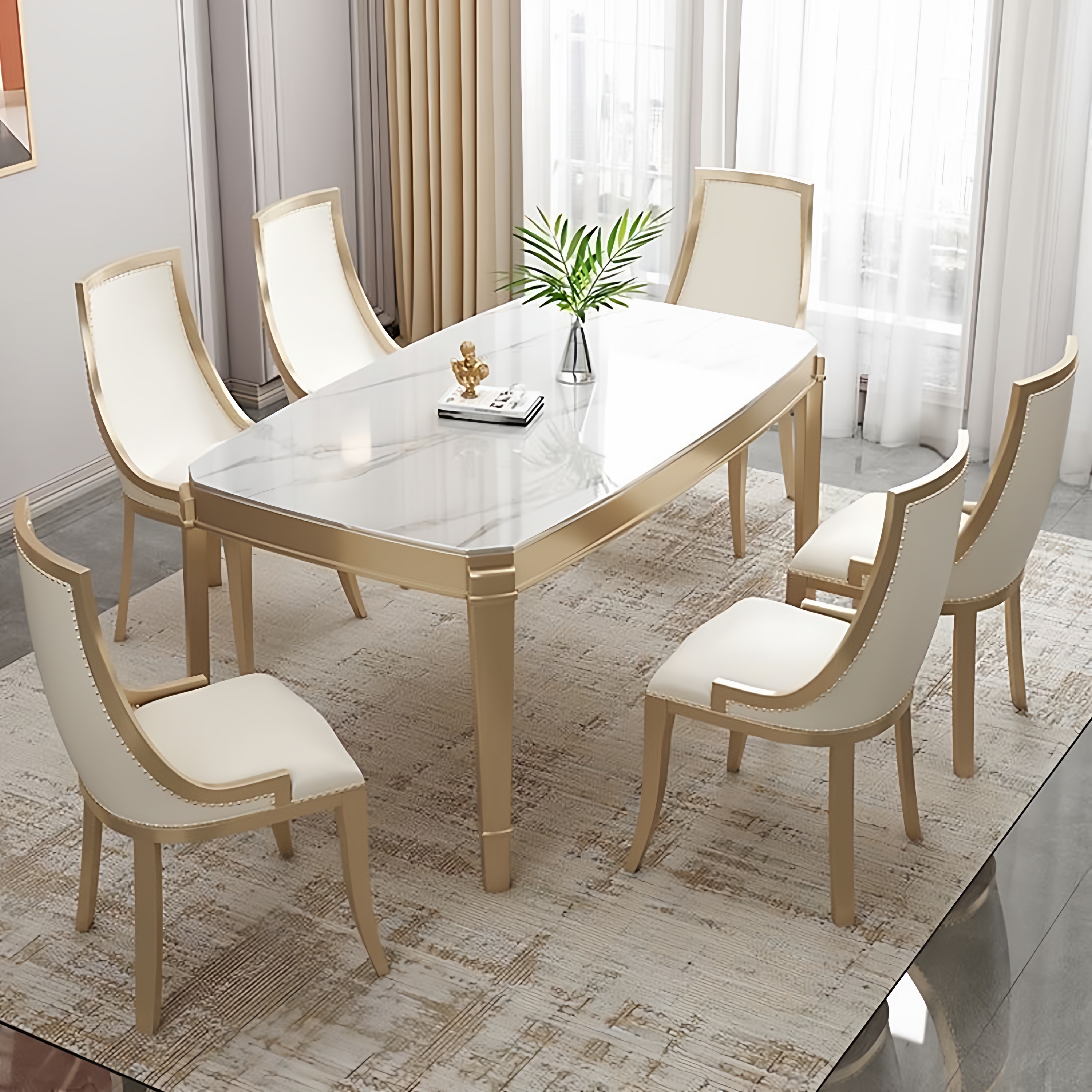 美式轻奢餐桌椅组合全实木现代简约小户型岩板餐桌长方形家用饭桌