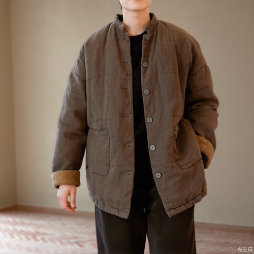 秋冬苎麻棉禅意棉服女士夹棉外套复古上衣中式怀旧保暖棉衣