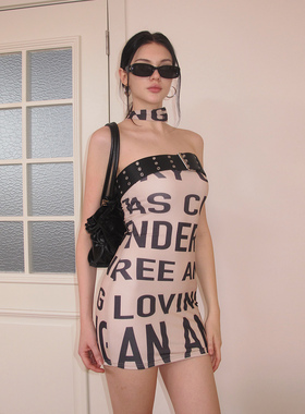 AE30 Saint 字母抹胸修身连衣裙 后背挂脖性感皮带上衣