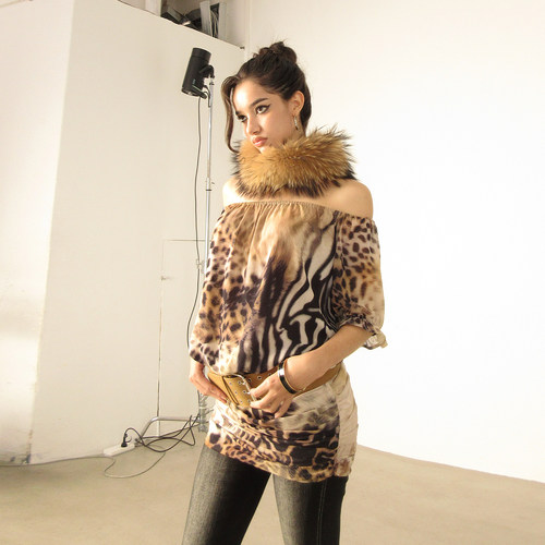 AE30 Saint 复古豹纹动物纹全印短裙 一字领缩褶垂感皮带连衣裙