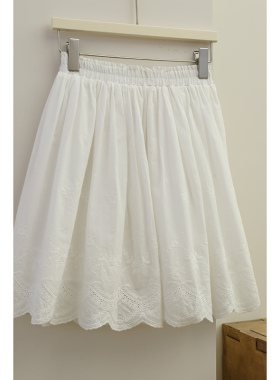 白色刺绣短裙女棉质夏季新款A字高腰松紧腰显瘦小个子裙子