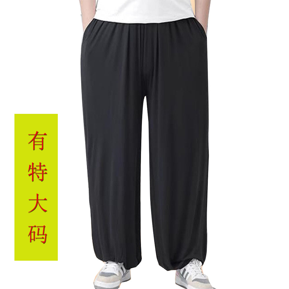 男薄侧口袋晨练武术打拳休闲宽松特加大码胖人夏季家居束口灯笼裤