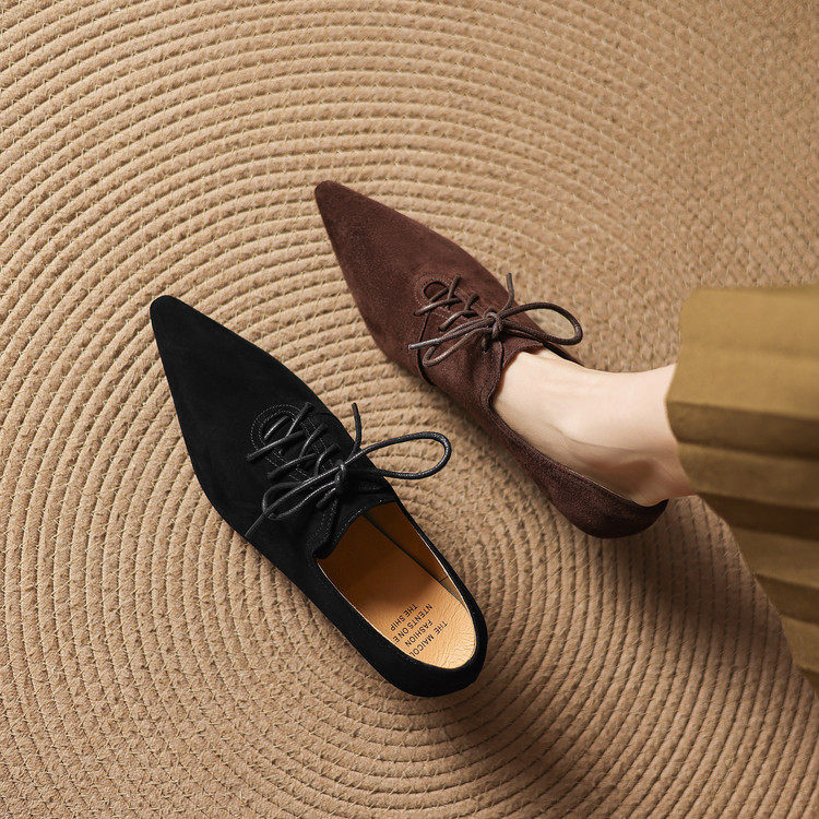 英伦风系带尖头深口单鞋女中跟磨砂皮复古交叉绑带小皮鞋新品2026,女鞋,深口单鞋,淘宝优惠券,粉丝福利购,淘宝优惠卷