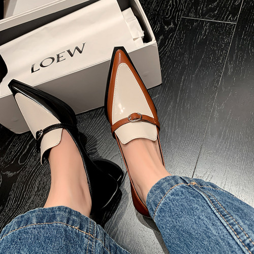 时尚低帮鞋单鞋欧美拼色粗跟