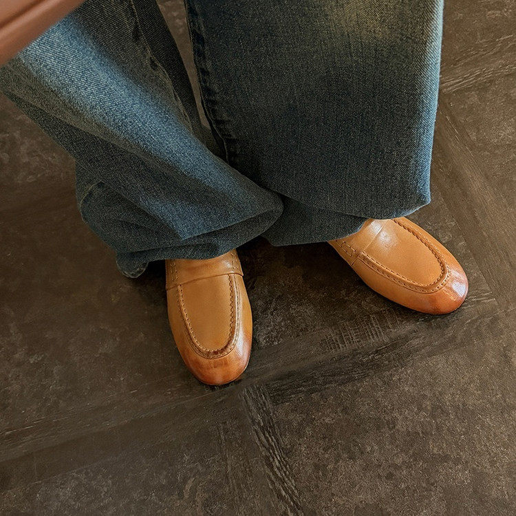 复古风真皮一脚蹬乐福鞋女平底圆头深口单鞋百搭懒人鞋2026春季,女鞋,深口单鞋,淘宝优惠券,粉丝福利购,淘宝优惠卷