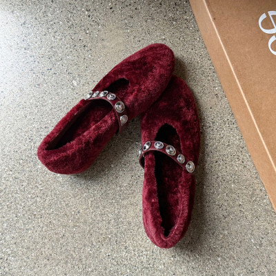 复古风毛毛玛丽珍鞋女水钻浅口单鞋内增高保暖舒适加绒保暖气质