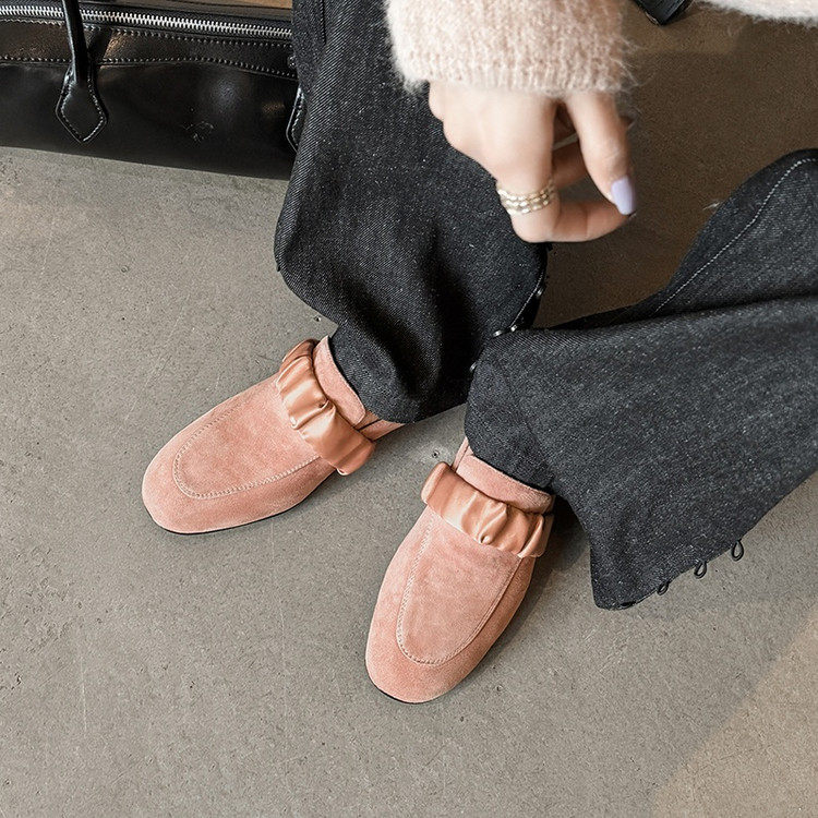 复古英伦风羊反绒深口单鞋女平底一脚蹬乐福鞋百搭通勤粉色2026年,女鞋,深口单鞋,淘宝优惠券,粉丝福利购,淘宝优惠卷