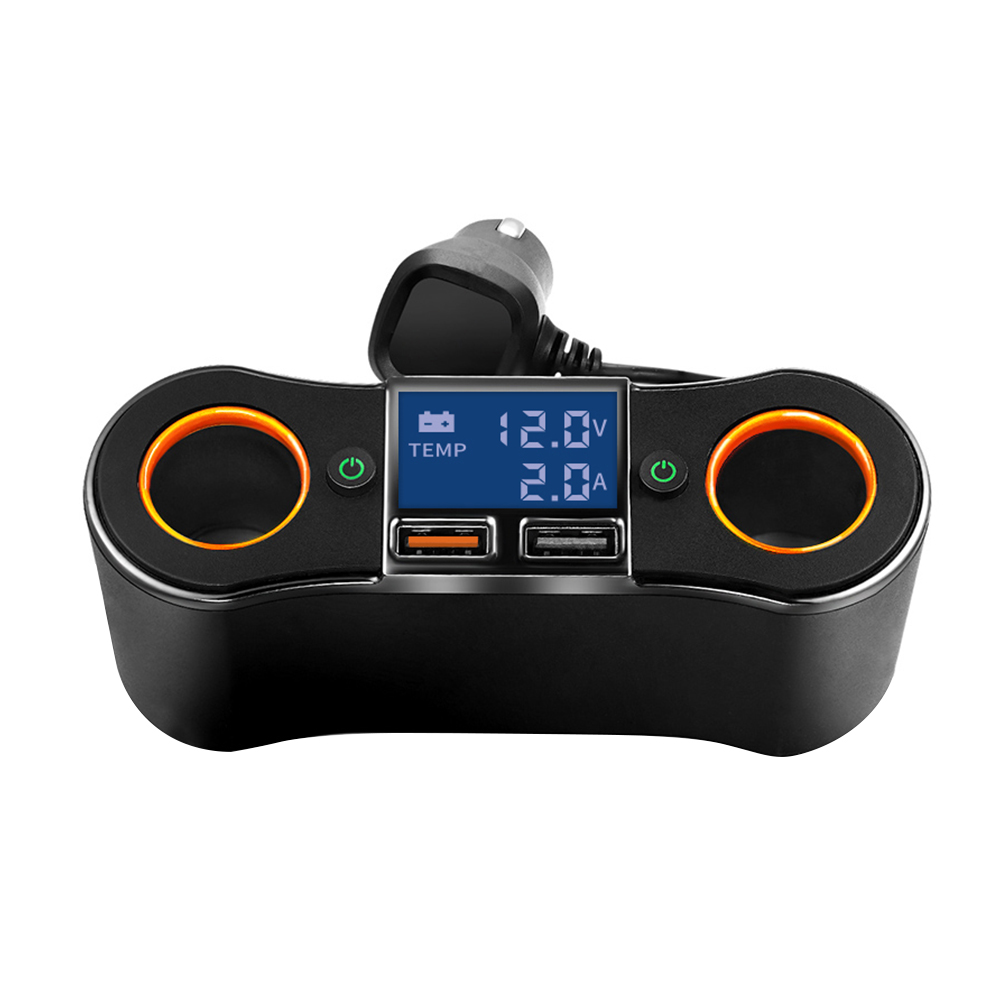 车载点烟器一拖二带双USB独立开关电压显示汽车充电器QC3.0快充