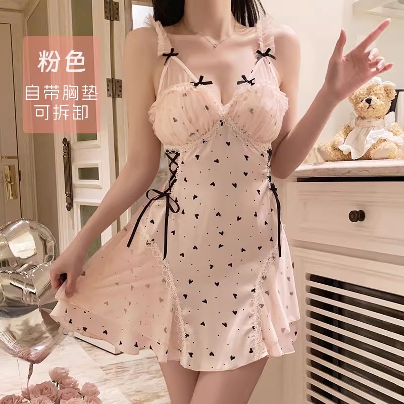 韩女基础版冰丝奶油吊带睡衣温柔千金感粉色浴巾女生初恋生日裙子