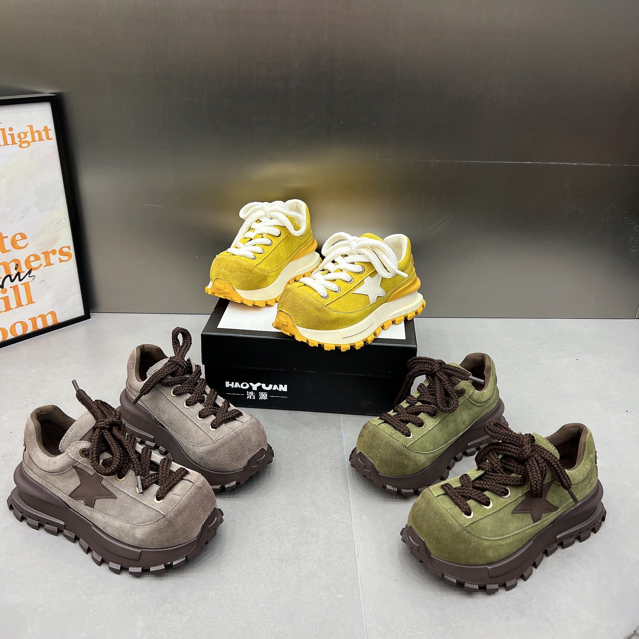 欧货磨砂皮星星系带休闲鞋女2025新款厚底松糕板鞋德训鞋老爹鞋女,女鞋,德训鞋,淘宝优惠券,粉丝福利购,淘宝优惠卷