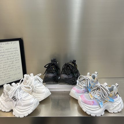 时尚擦色厚底老爹鞋女2026新款小个子7cm增高系带休闲鞋超轻单鞋