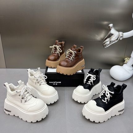 2025新款真皮厚底松糕小个子7cm增高马丁靴贝壳头切尔西靴短靴女