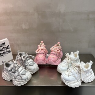 潮鞋 6cm做旧厚底松糕老爹鞋 时尚 透气网面系带休闲鞋 女 女2026新款