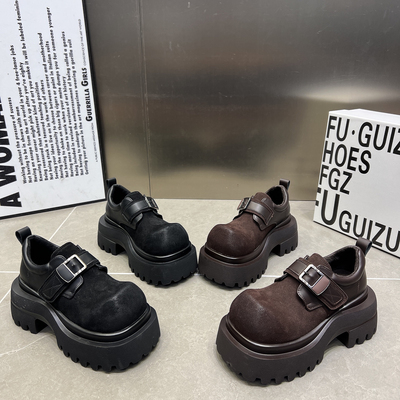 2025新款厚底勃肯鞋女秋冬复古皮面加绒保暖棉鞋魔术贴乐福鞋