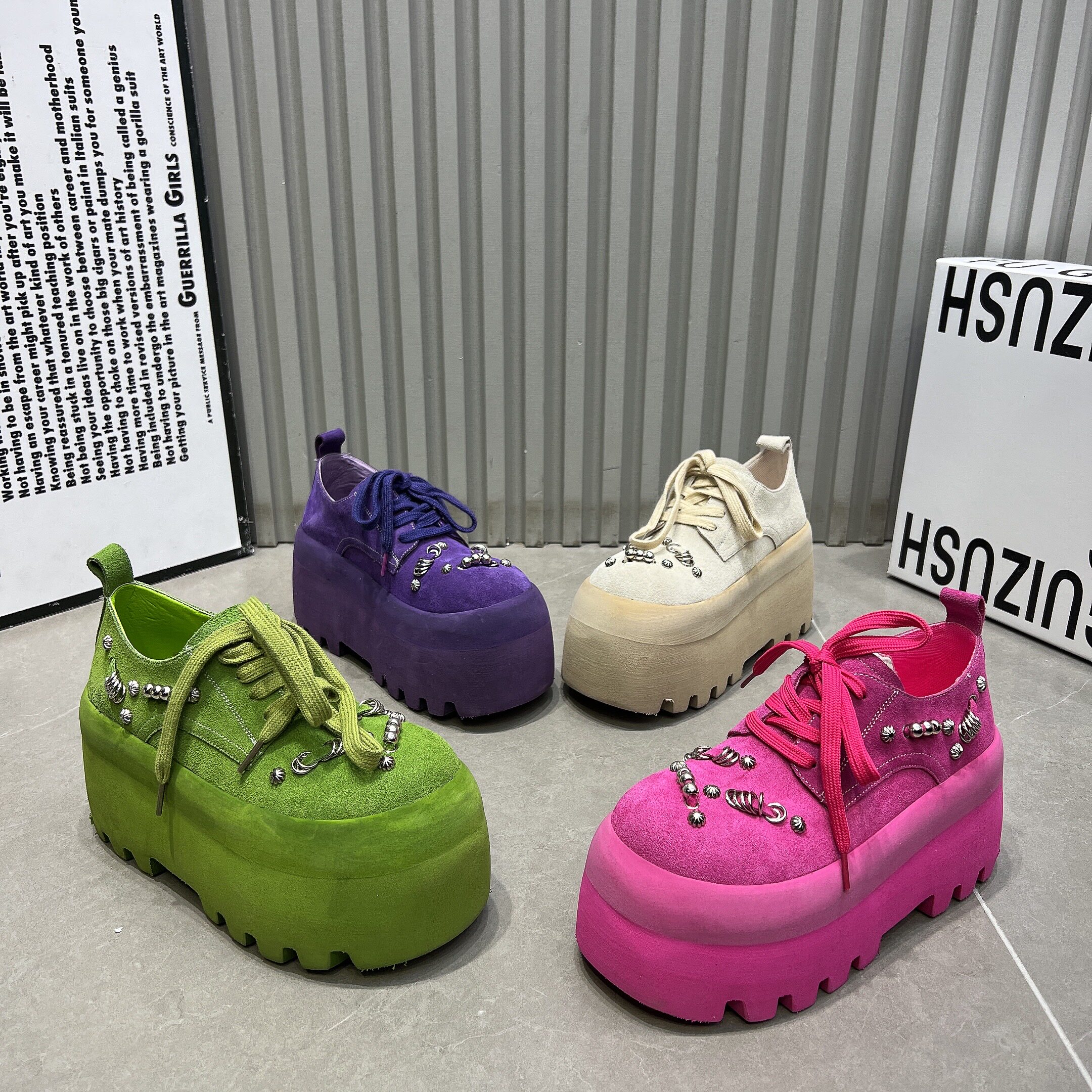 2026新款重工磨砂皮小个子增高博肯鞋女8cm厚底休闲鞋板鞋单鞋女