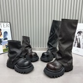 管靴套筒马丁靴骑士靴不过膝长靴女鞋 2025新款 拉链设计厚底松糕裤