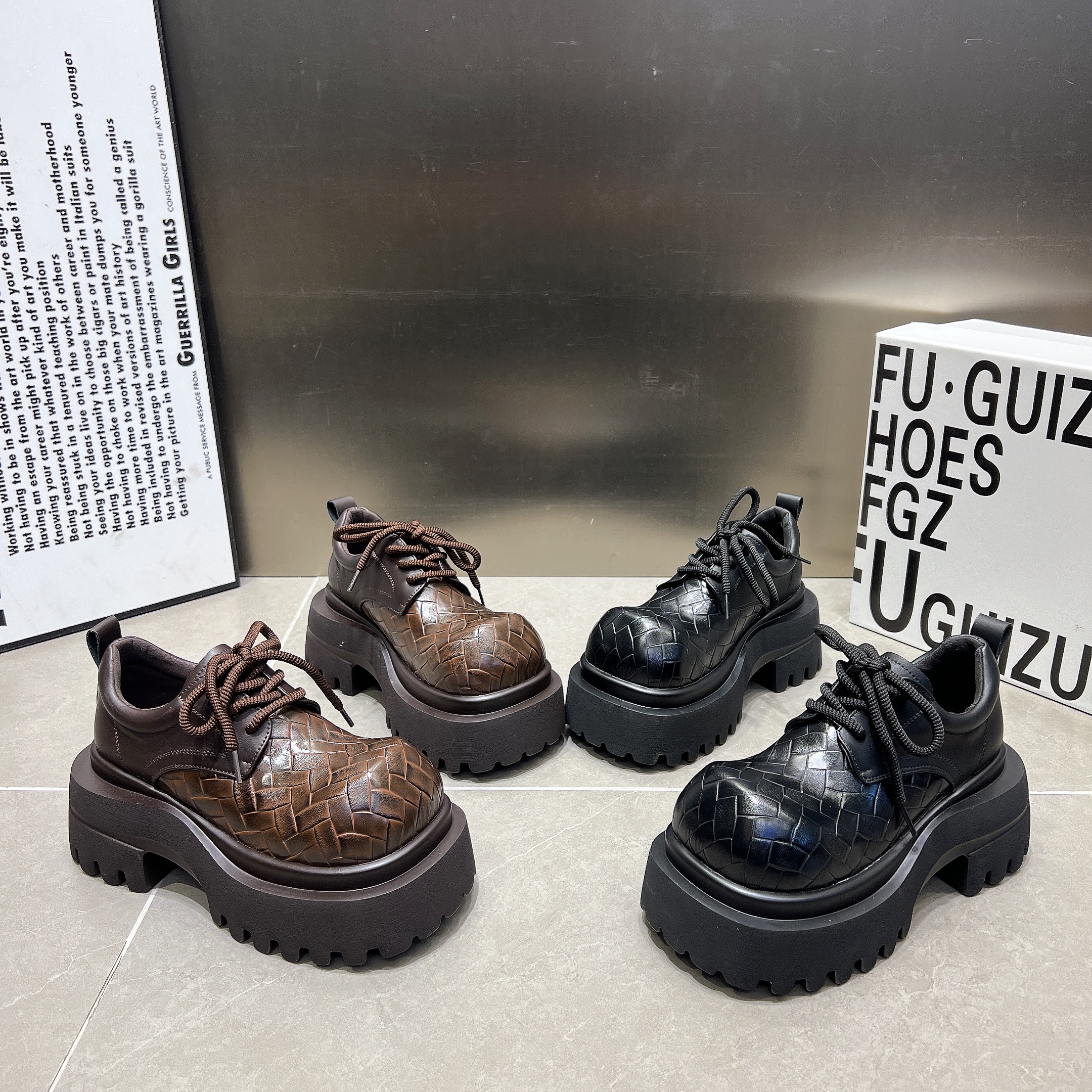 7cm~欧货新款真皮编织皮大头厚底松糕JK小皮鞋低帮单鞋乐福鞋女鞋